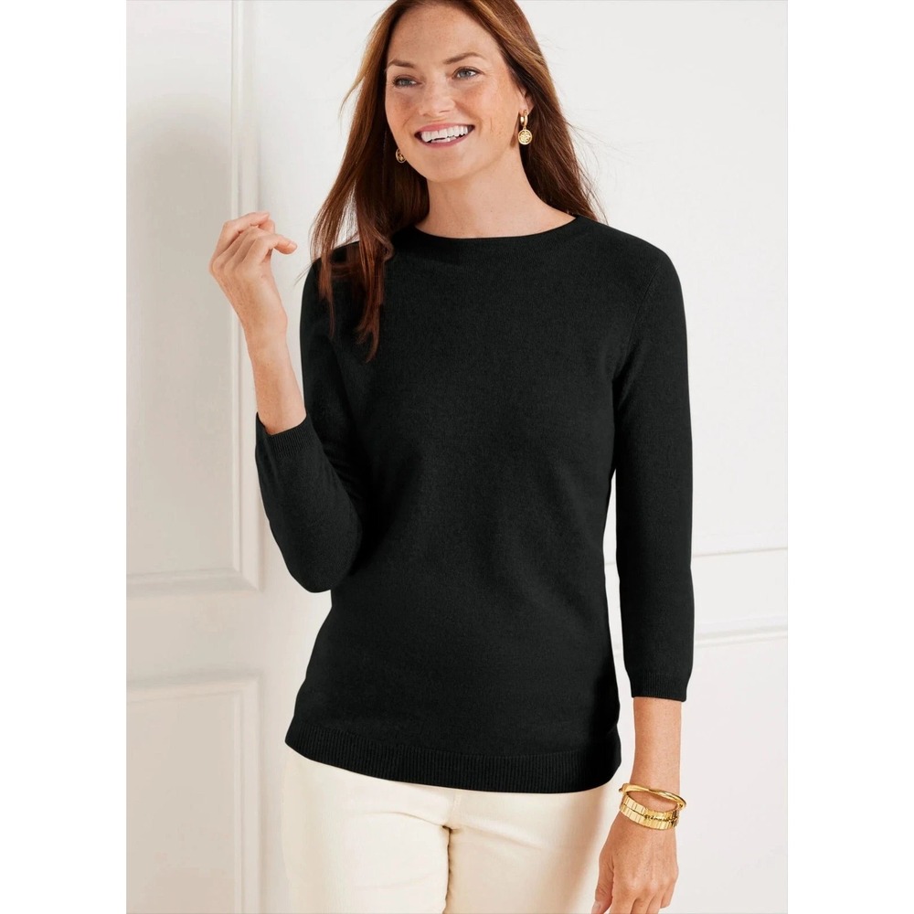 Talbots Petites Women's Black 100% Cashmere Keyhole Back Sweater Crewneck Size M